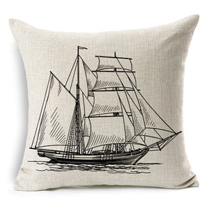 Sea Style Decorative Pillows Nautical Anchor Sailing Boat Map Linen Cushion Cover Car Sofa Hotel Home Throw Pillows Covers Cojin